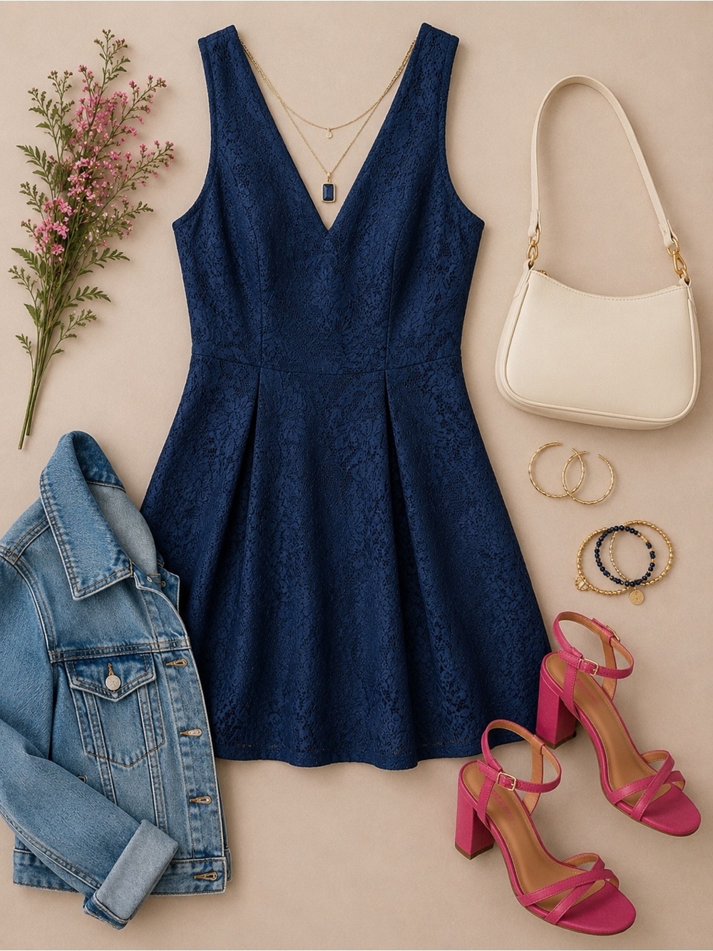 Francesca’s Collections Navy Lace Fit & Flare Skater Dress